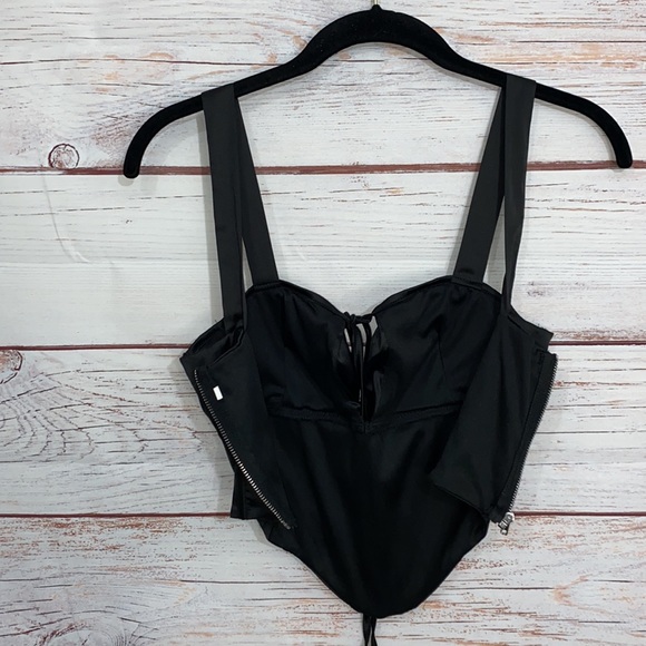 Satin Silk Fish Boned Ruched Bust Tied Zip Back Milkmaid Bustier Corset Top XS - Picture 7 of 7